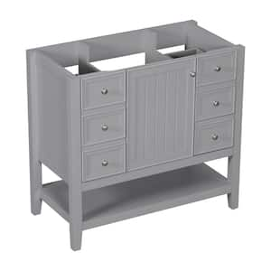 36 in. W x 18 in. D x 32.9 in. H Bath Vanity Cabinet without Top in Gray Finish 1-Cabinet, 3-Drawers and Drawer Divider