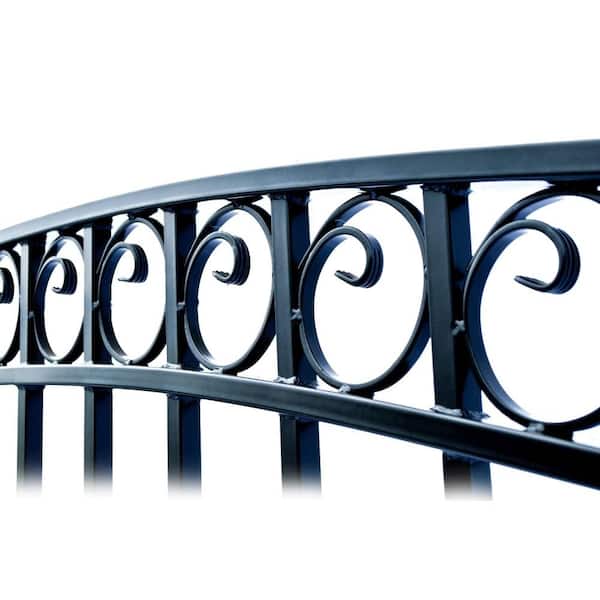ALEKO 21 ft. x 6 ft. x 16 ft. Black Steel Single Sliding Driveway Gate Paris Style with Pedestrian Gate 5 ft. Fence Gate