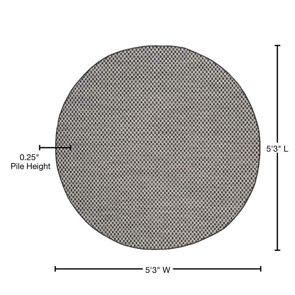 Eclipse Black 5'3" Round Synthetic Easy-Care Area Rug