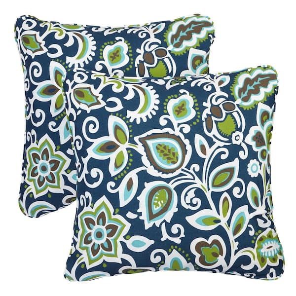 SORRA HOME Faxon Oxford Navy Square Outdoor Throw Pillow (2-Pack)
