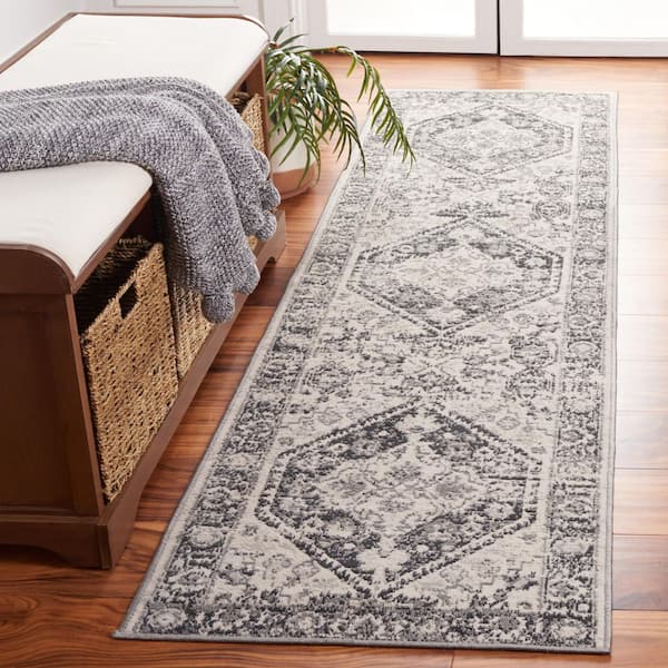 Odyssey 2 ft. x 8 ft. Ivory/Gray Distressed Border Runner Rug