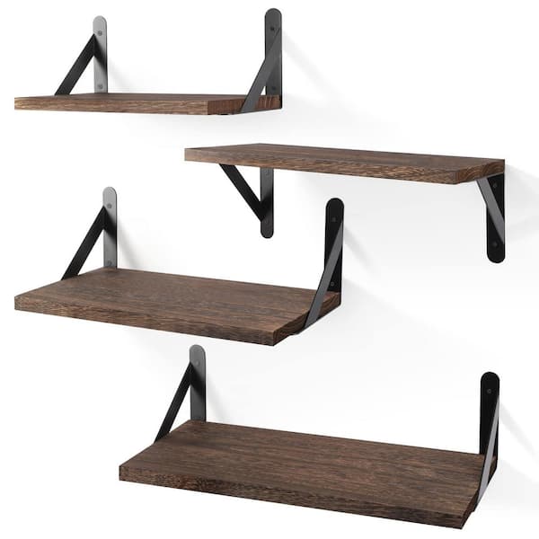 Anqtovp 16.5 in. W x 6. 1 in. D x 4.3 in. H in Dark Brown Assembled Floating Shelf, Wall Mounted Wood Shelves (Set of 4)