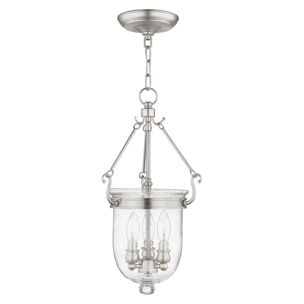 Jefferson Brushed Nickel Seeded Glass 3-Light Chain Lantern