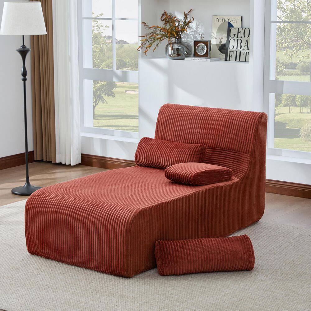 Modern Red Corduroy Chaise Lounge with Backrest Cushions and Arm Pillow price history on PriceWatchPro