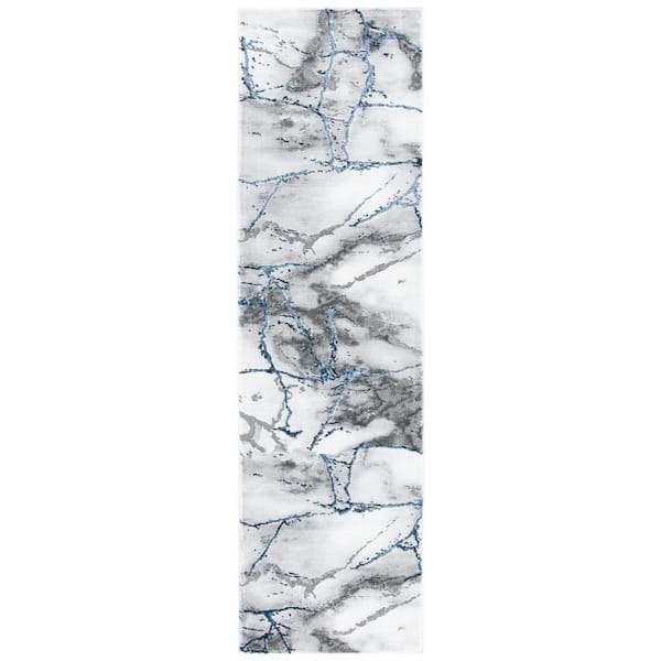 Craft Ivory Gray/Blue 2 ft. x 12 ft. Distressed Abstract Runner Rug