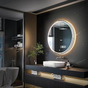 40 in. W x 40 in. H Large Round Frameless Dimmable Anti-Fog Wall Bathroom Vanity Mirror in Silver