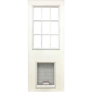 31-3/4 in. x 79 in. Reliant Series Clear 9-Lite White Primed Fiberglass Front Door Slab with Extra Large Pet Door