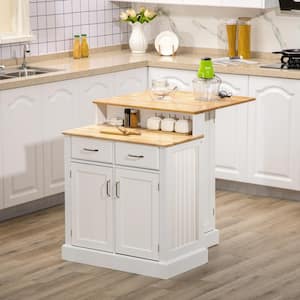 White Wood 30 in. Kitchen Island with Storage Cabinet, Adjustable Shelves, and Drawers