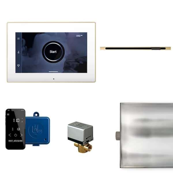XButler Linear Steam Generator Control Kit with iSteamX Control and Linear SteamHead in White Polished Brass