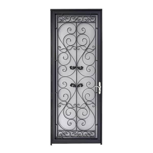 Naples 36 in. x 96 in. Right-Hand/Outswing Black Hinged Full View Wrought Iron/Metal Storm Security Door