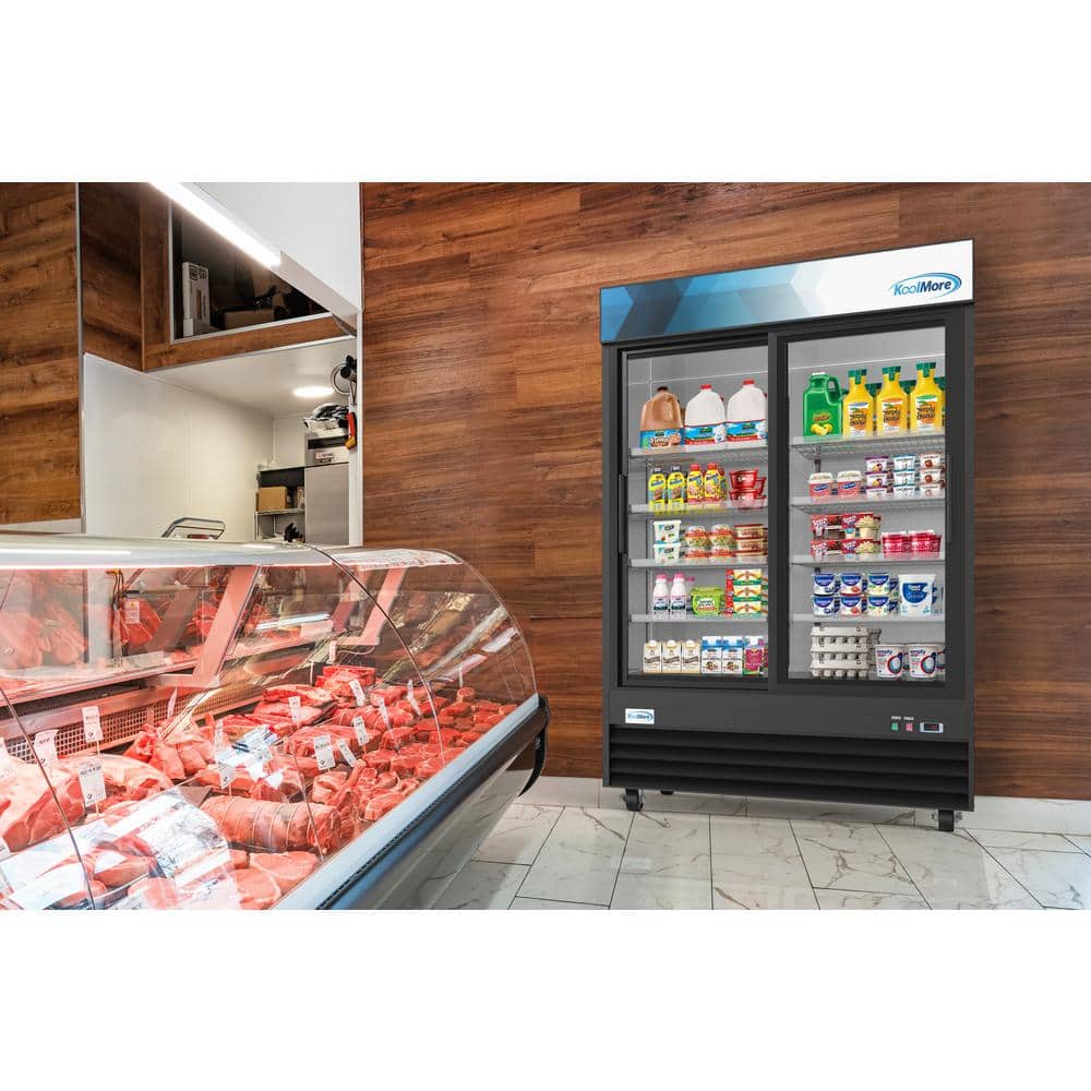 Black Double Door Glass Merchandiser Refrigerator with Wire Shelves