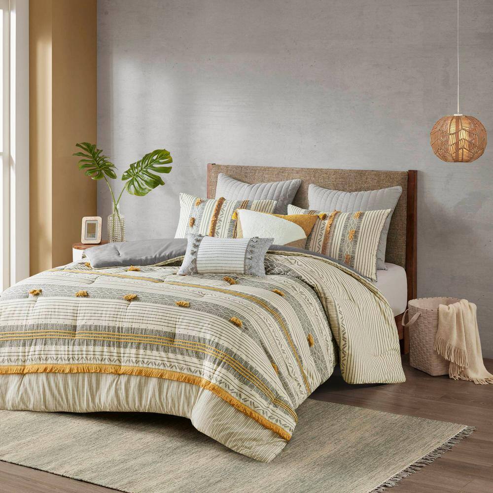 King Gray and Yellow Cotton Down Alternative Comforter Set