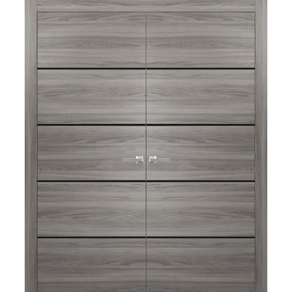 Sartodoors 48 in. x 96 in. 2 Panel Ginger Ash Finished Solid Wood with Honeycomb Sliding Door with Hardware