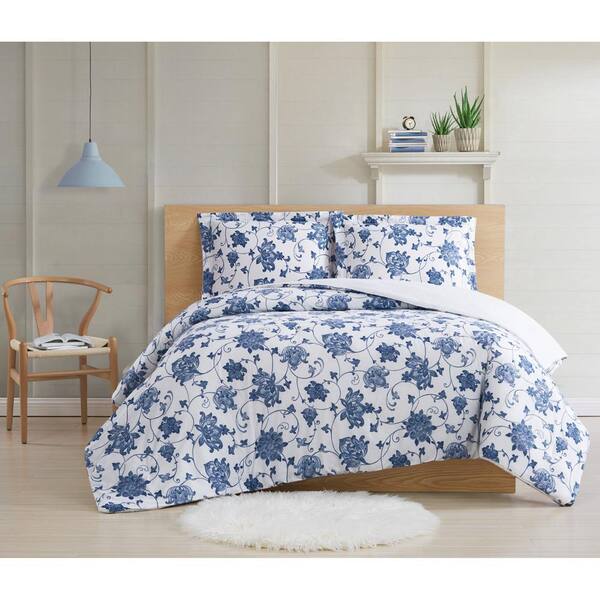 Cottage Classics Estate Bloom 3 Piece Blue Cotton Full/Queen Comforter Set