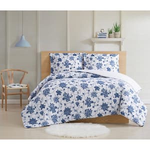 Estate Bloom 3 Piece Blue Cotton King Comforter Set
