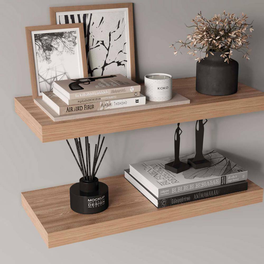 SereneVita 31.5 in. W x 9.8 in. D Light Brown Wood Floating Shelves ...