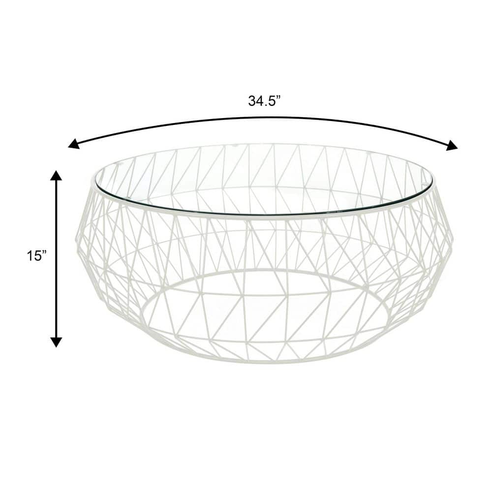 White Round Glass Top Coffee Table with Metal Base