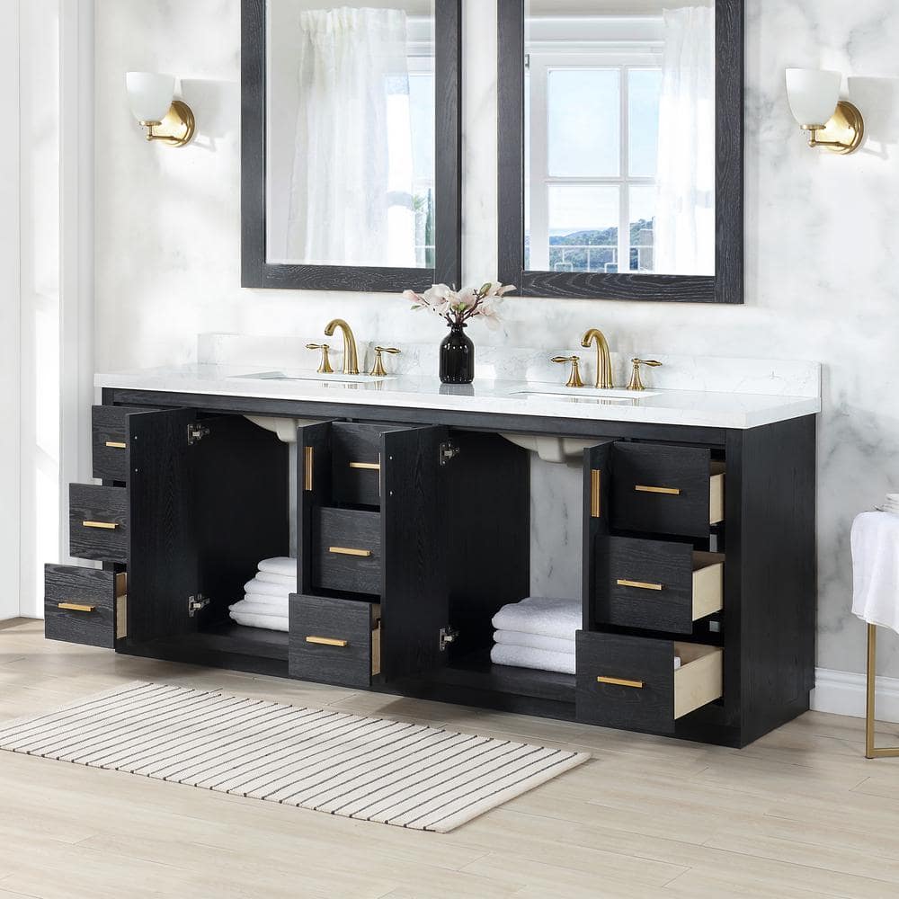 Gazsi 84" Black Oak Vanity with Composite Stone Top