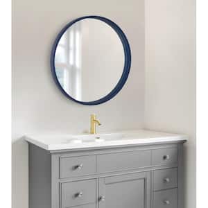 Medium Round Navy Blue Modern Mirror (25.6 in. H x 25.6 in. W)