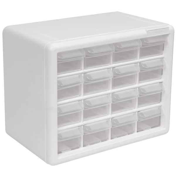 Plastic Drawer Storage Cabinet for Small Parts, 10 1/2 in. W x 6 1/2 in. D x 8 1/2 in. H, White, 16 Drawer (1-Pack)
