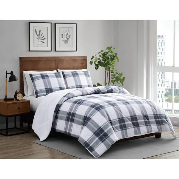 CANNON Cozy Teddy 3-Piece Blue Plaid Polyester Full/Queen Comforter Set