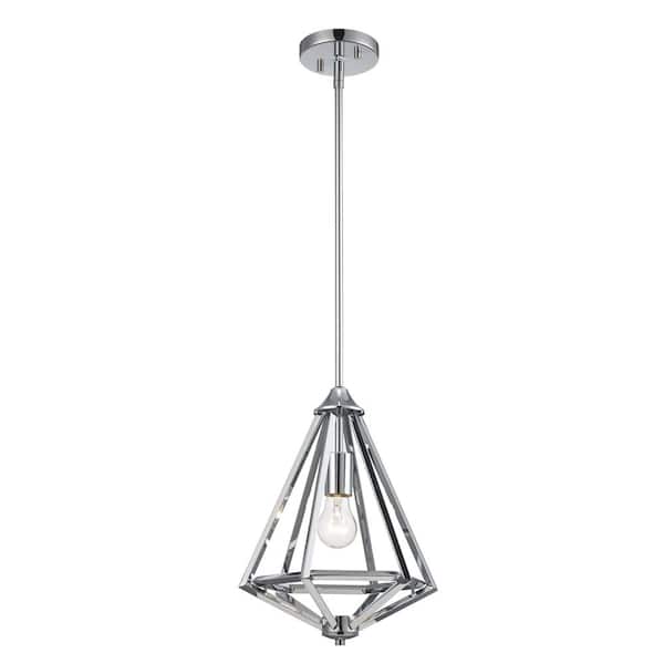 Home Decorators Collection Hubley 1-Light Triangular Polished Chrome Mini Pendant Light Fixture with Metal Cage Shade