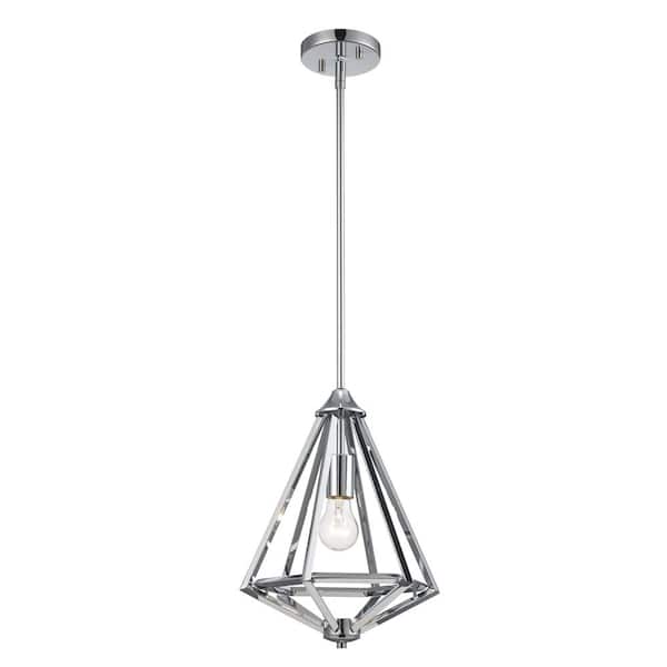 Hubley 1-Light Triangular Polished Chrome Mini Pendant Light Fixture with Metal Cage Shade