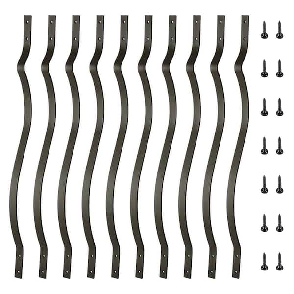 Afoxsos 36 in. x 1 in. Black Heavy Duty Cast Iron Deck Wave Arc Baluster with Screws for Outdoor Stair Deck-(51-Pack)