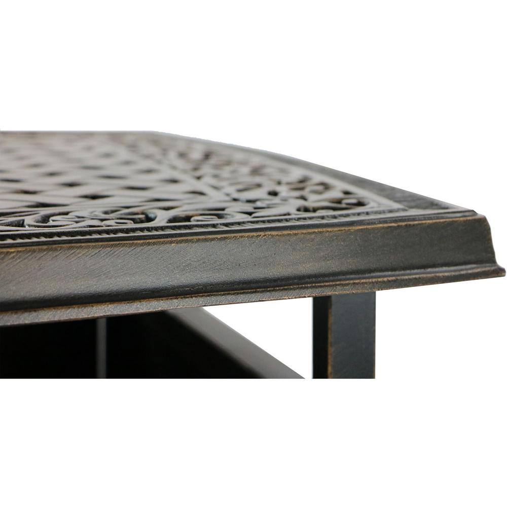 Bronze Cast Aluminum Square Patio Table with Umbrella Holder