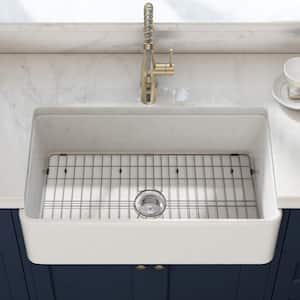 36 in. Farmhouse Single Bowl White Fireclay Kitchen Sink with Bottom Grids