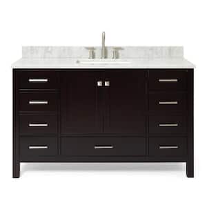 Cambridge 55 in. W x 22 in. D x 35.25 in. H Vanity in Espresso with White Marble Vanity Top with Basin