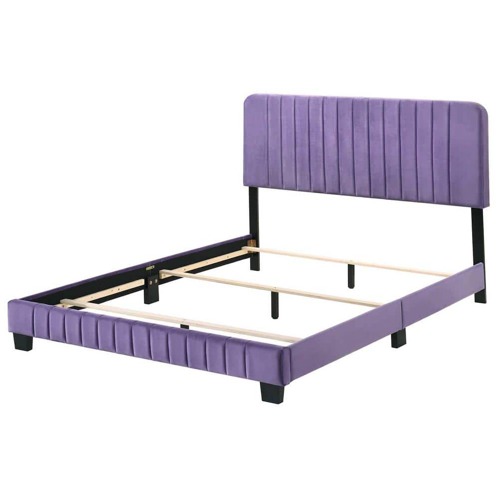 AndMakers Lodi Purple Velvet Upholstered Channel Tufted Full Panel Bed ...