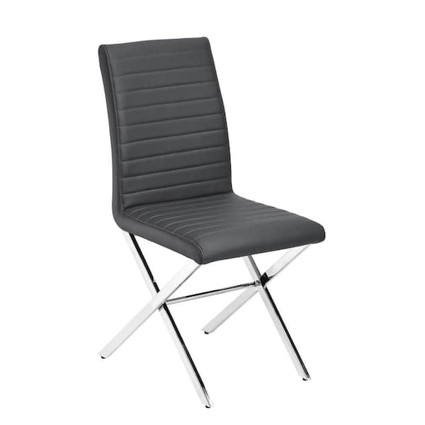 Best Master Furniture Cecil Grey/Silver Faux Leather Side Chairs (Set of 2)