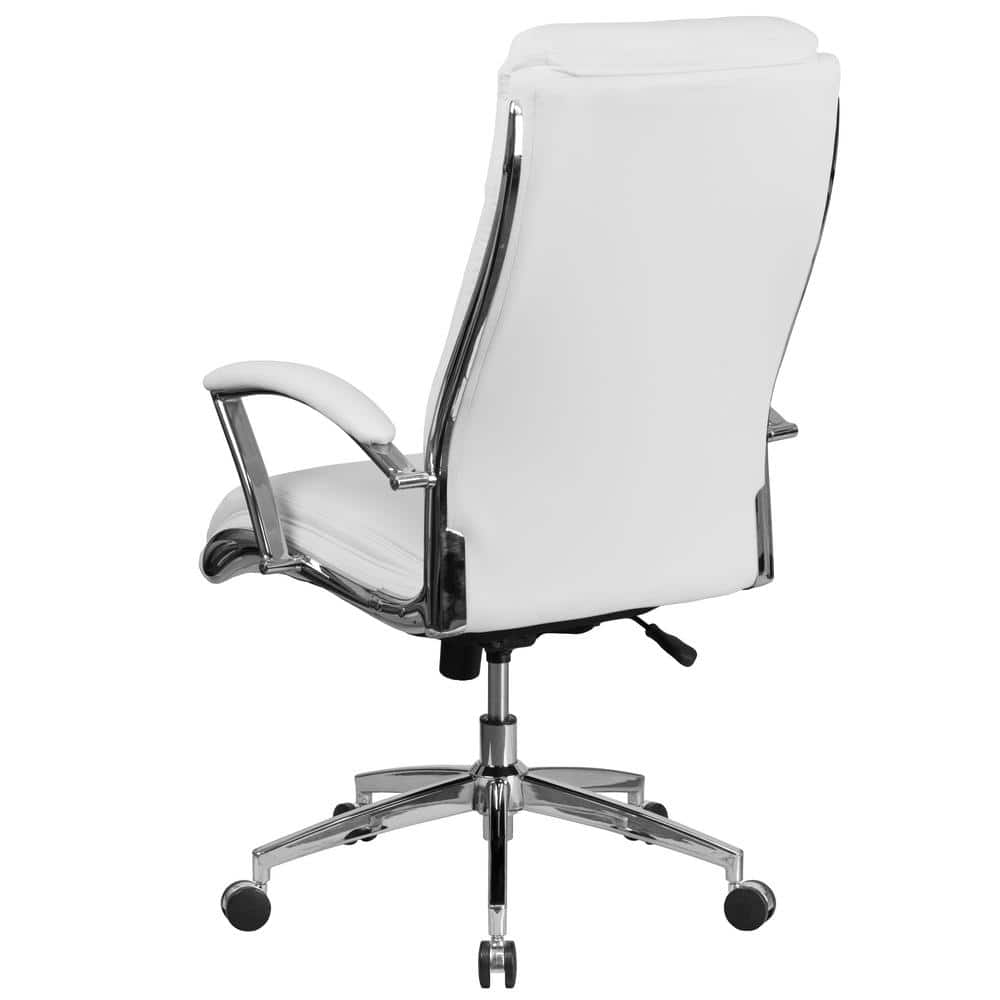 White High Back Leather Executive Swivel Office Chair with Chrome Base