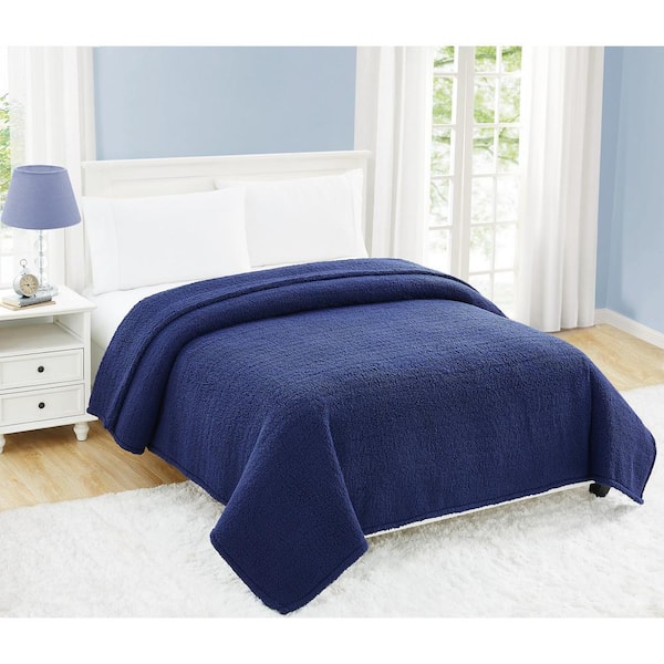 Cloud Sherpa Navy Polyester Twin XL Blanket