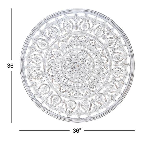 Litton Lane 36 In X Round White Carved Mandala Wooden Wall Art 66187 The Home Depot Litton Lane 36 In X Round White, Round Wood Carved Wall Art