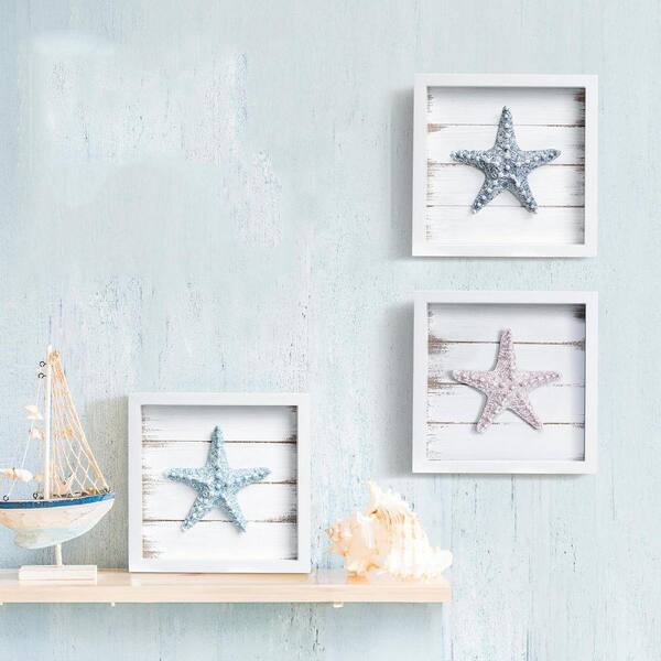 3 Piece Wood Framed Coastal 3D Wall Art Print 7 in. x 7 in