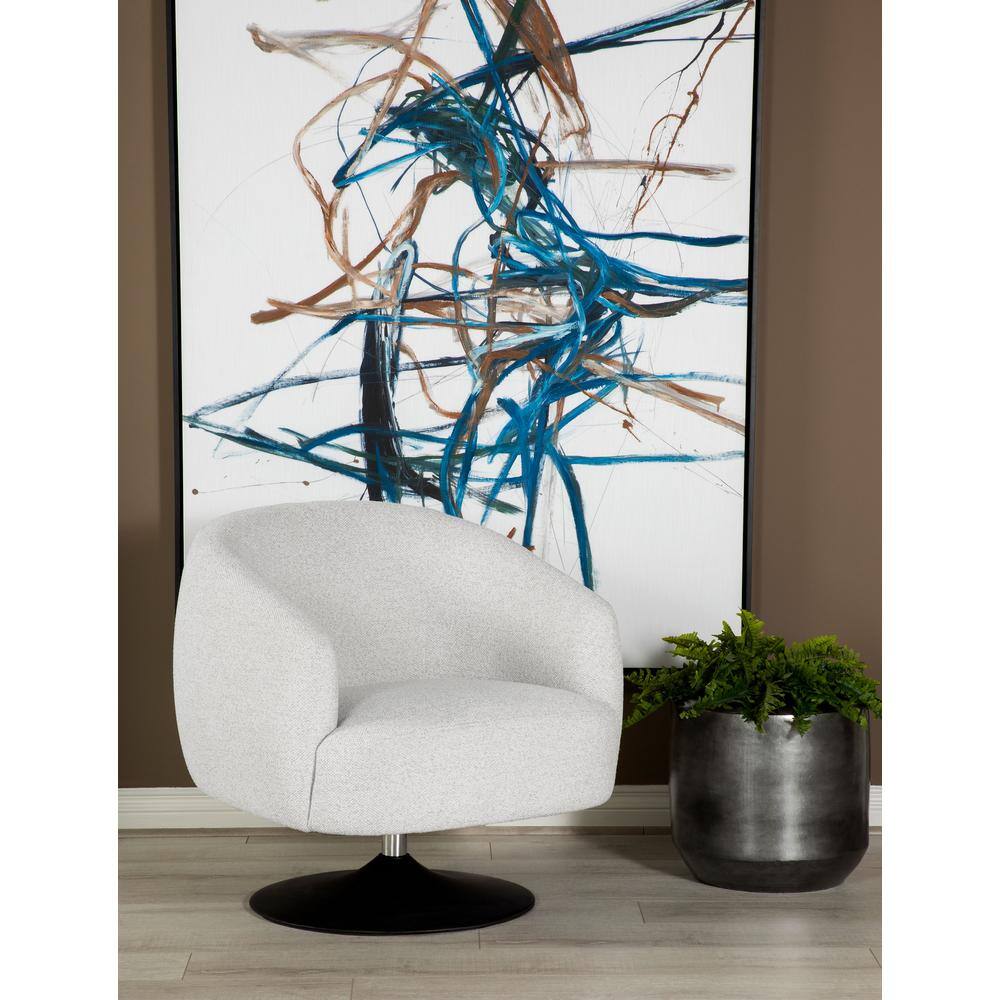 Beige Barrel Swivel Accent Chair with Metal Pedestal Base
