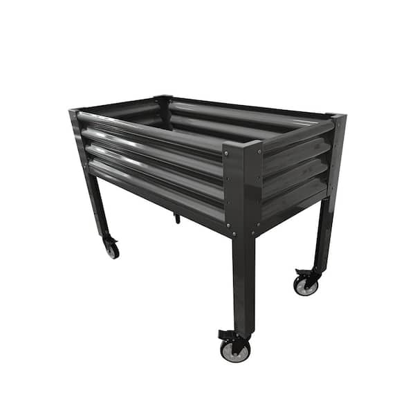 Quartz Grey Metal Galvanized Raised Garden Bed with Legs, Wheels, Elevated Planter Box with Drainage Holes for Backyard