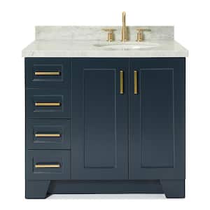 Taylor 37 in. W x 22 in. D Bath Vanity in Midnight Blue with Carrara White Marble Top
