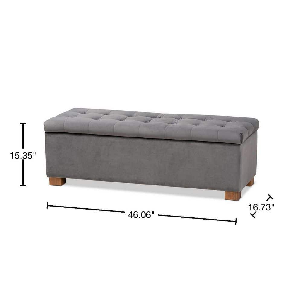 Gray Velvet Upholstered Grid Tufted Storage Ottoman Bench