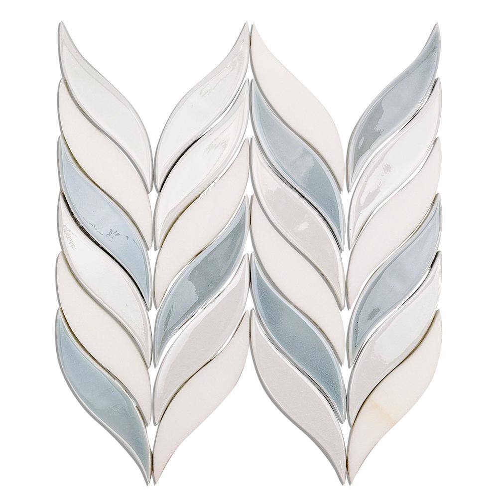 Arctic Blue and White Ceramic Fish Scale Mosaic Wall Tile