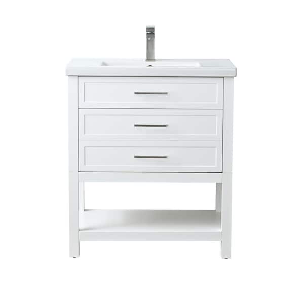 SUDIO Arlo 30 in. W x 18 in. D x 34 in. H Bath Vanity in White with White Ceramic Top
