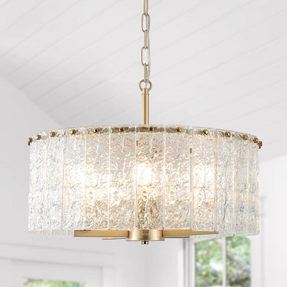 Modern 5-Light Gold Drum Glass Shade Chandelier Luxury Pendant Light price history on PriceWatchPro