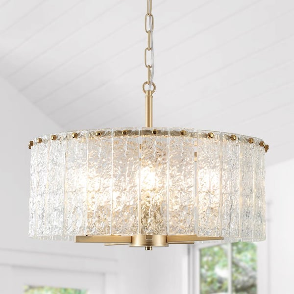ADSENSTY Modern 5-Light Gold Drum Glass Shade Chandelier Luxury Pendant Light