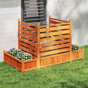 2.8ft. x 5.4 ft. W Air Conditioner Fence Screen Outside Flat Top Wood Fence Panels, Outdoor Privacy Screen w/Planter Box