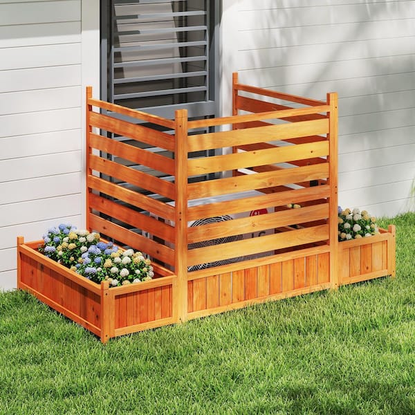 2.8ft. x 5.4 ft. W Air Conditioner Fence Screen Outside Flat Top Wood Fence Panels, Outdoor Privacy Screen w/Planter Box