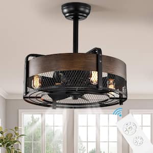 Valvo 21 in. Indoor Black Caged Ceiling Fan with Lights, 3-Speed Modern Reversible Farmhouse Ceiling Fan w/Remote