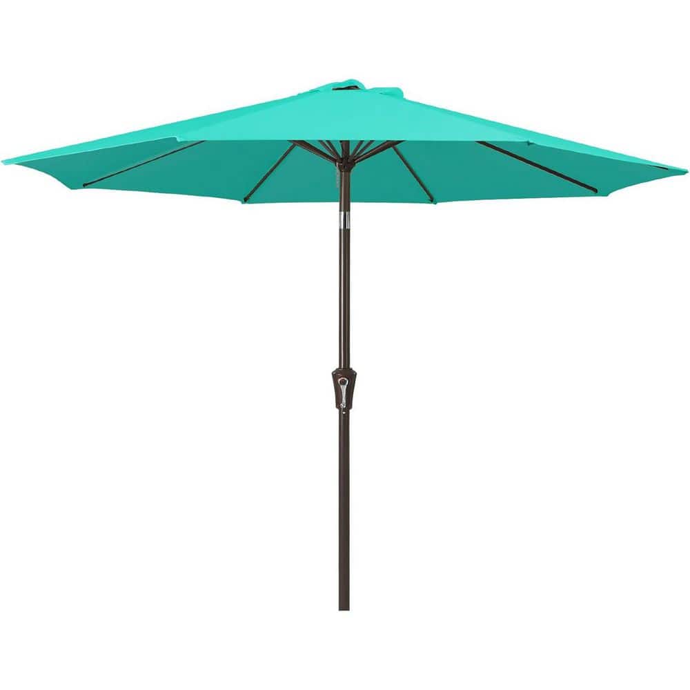 9 ft. Iron Market Tilt Patio Umbrella in Aqua Sky with Push Button Tilt