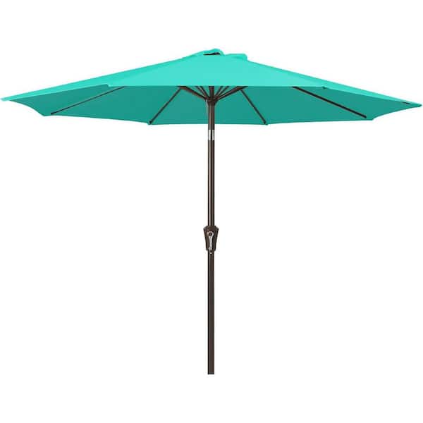 Unbranded 9 ft. Iron Market Tilt Patio Umbrella in Aqua Sky with Push Button Tilt